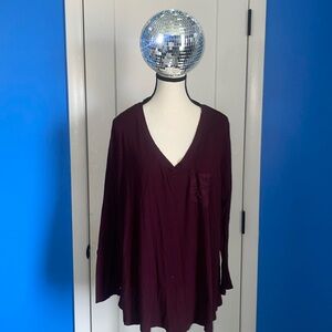 Red Oversized Relaxed Long Sleeve Blouse